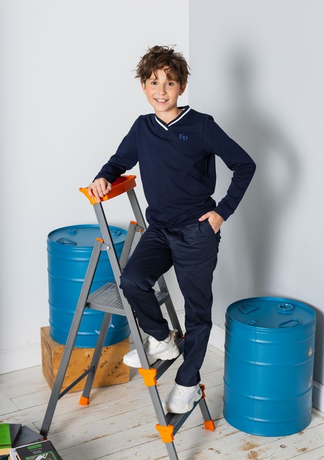 Школьный лонгслив с белым подвязом (темно-синий)